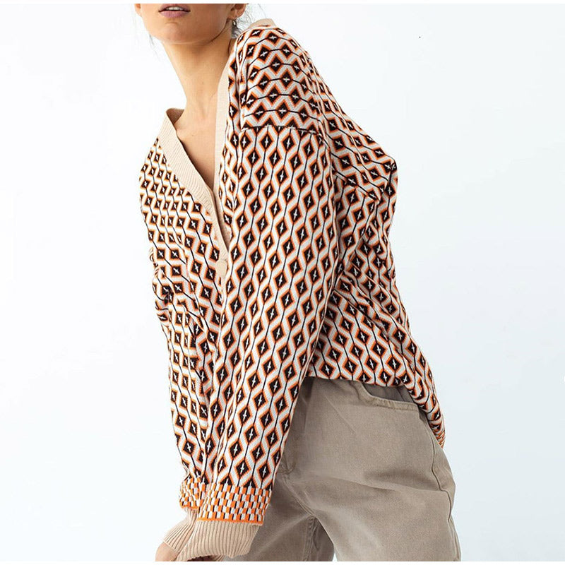 Cardigan Tricot Xadrez Com Botões Annie — vista lateral