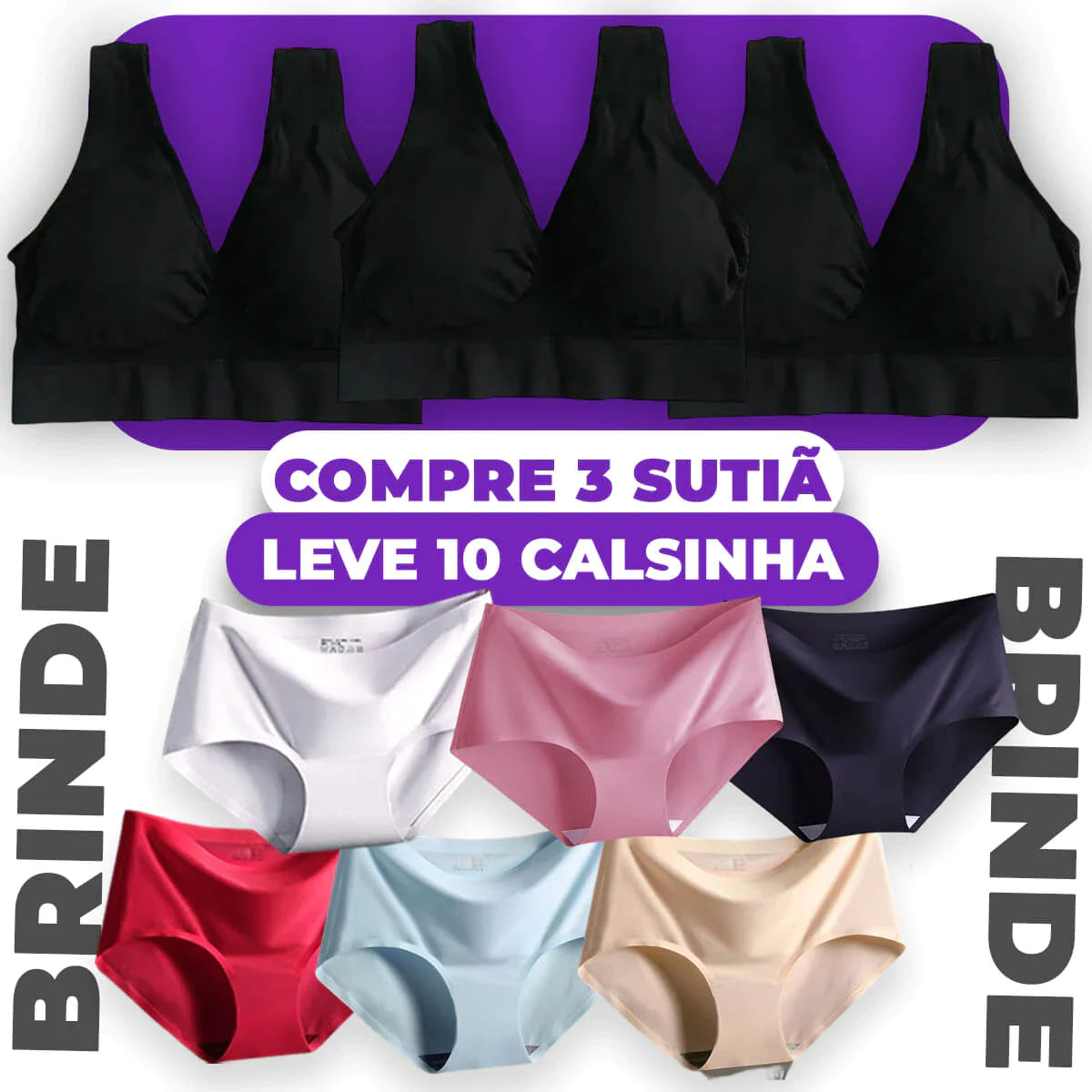 Compre 1 Leve 3 Sutiãs + 10 Calcinhas Premium de Brinde