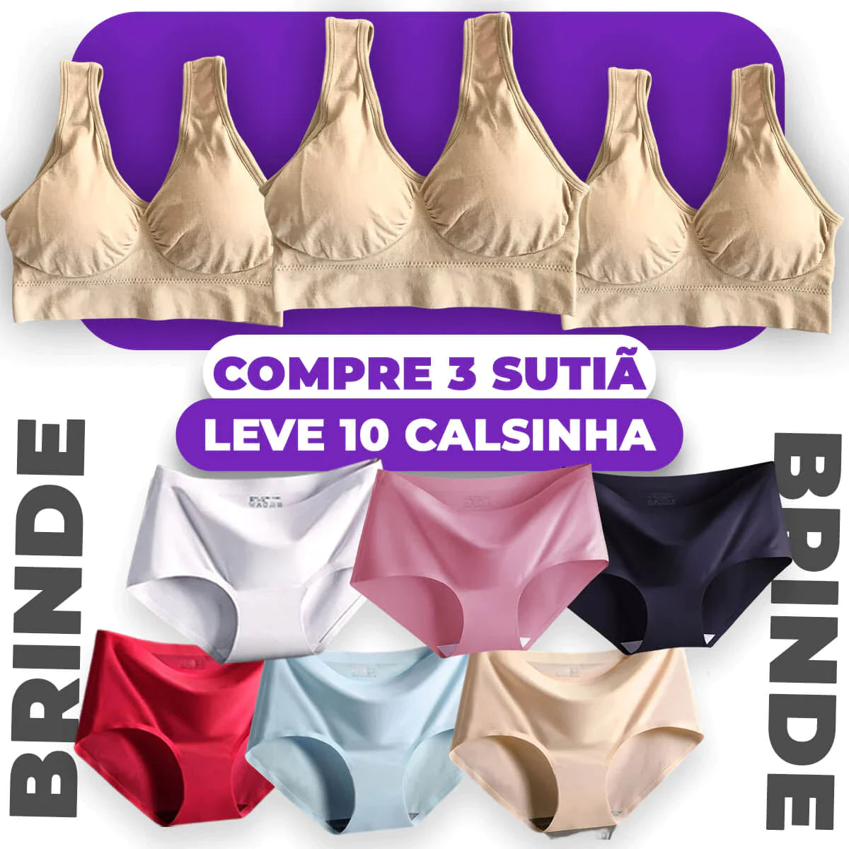 Compre 1 Leve 3 Sutiãs + 10 Calcinhas Premium de Brinde