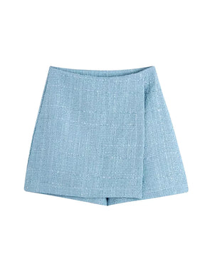 Blazer Tweed Alongado e Shorts Saia Lady