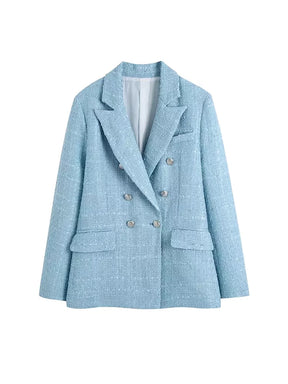 Blazer Tweed Alongado e Shorts Saia Lady