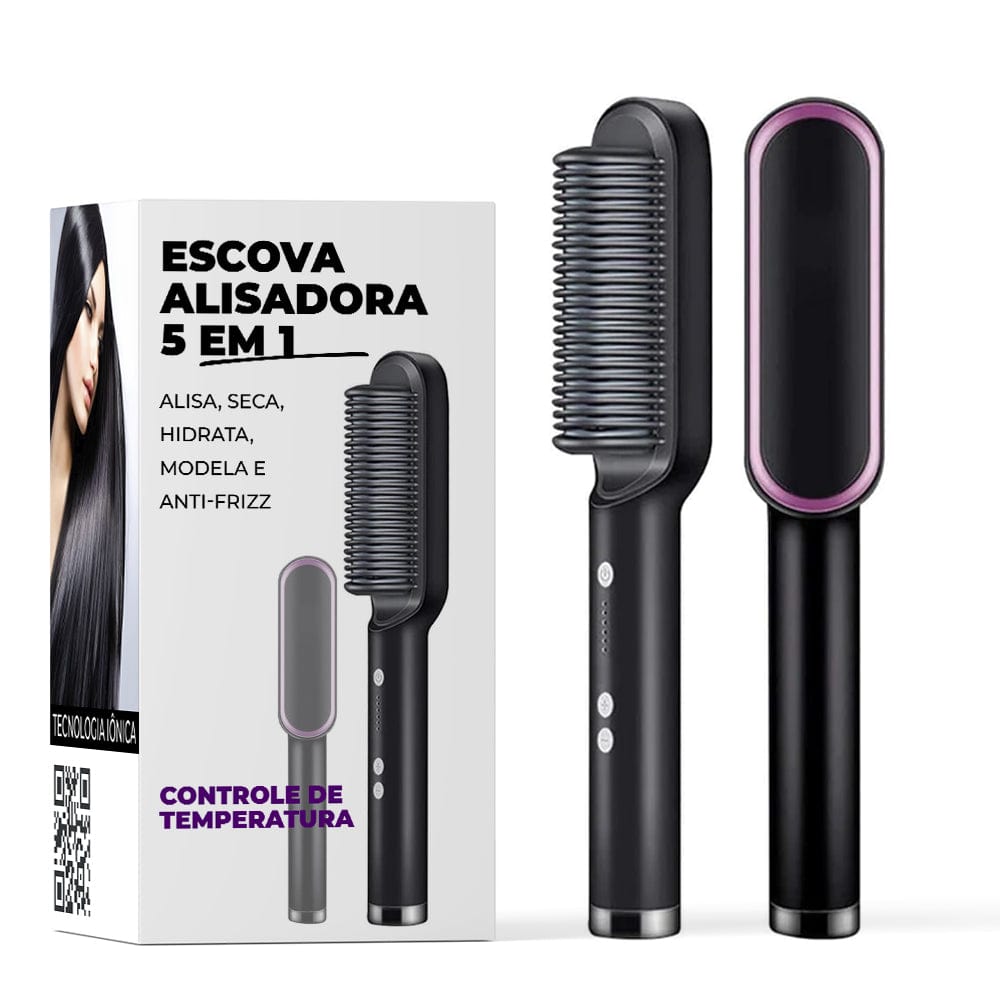 Escova Alisadora 5 em 1 - Alisa, Seca, Hidrata, Modela e Anti-Frizz - Bivolt